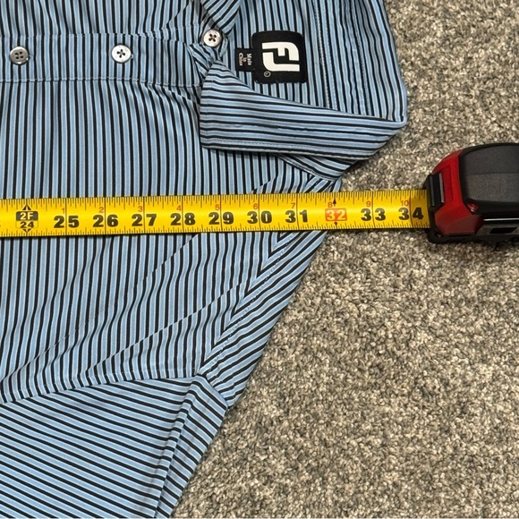 Footjoy Golf Polo Shirt Blue and Black Striped Men’s Size Large Ventura - Picture 6 of 9